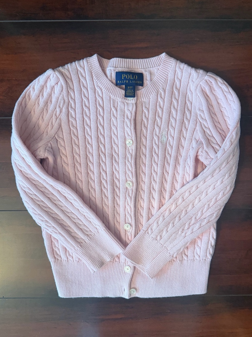 Polo by Ralph Lauren Pale Pink Cable-Knit Button Cardigan Kids 3T